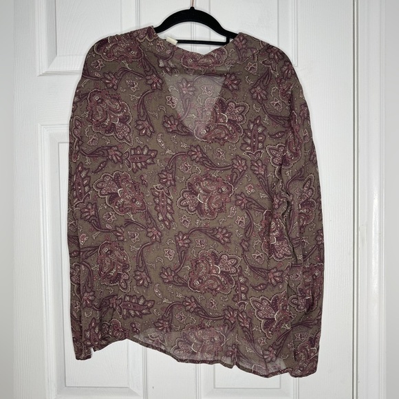 J. JILL Brown 100% Rayon Button Front Long Sleeve Blouse Size Large Petite - Picture 5 of 5